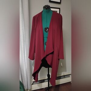 Nine West Burgundy Cascade Open Front Duster Jacket‎, Sz L